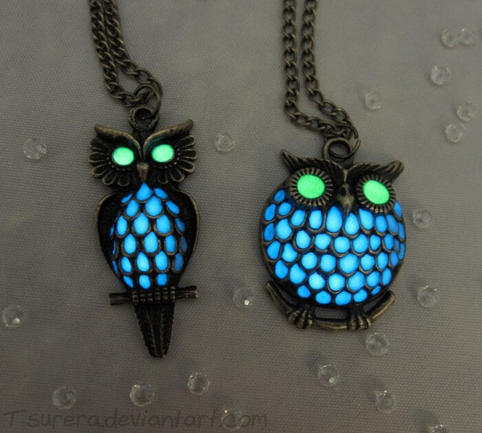 Whimsical Glowing Owl Pendant | Glow in the Dark Bronze Necklace Charm | Twilight Night Mystical Magical Jewelry