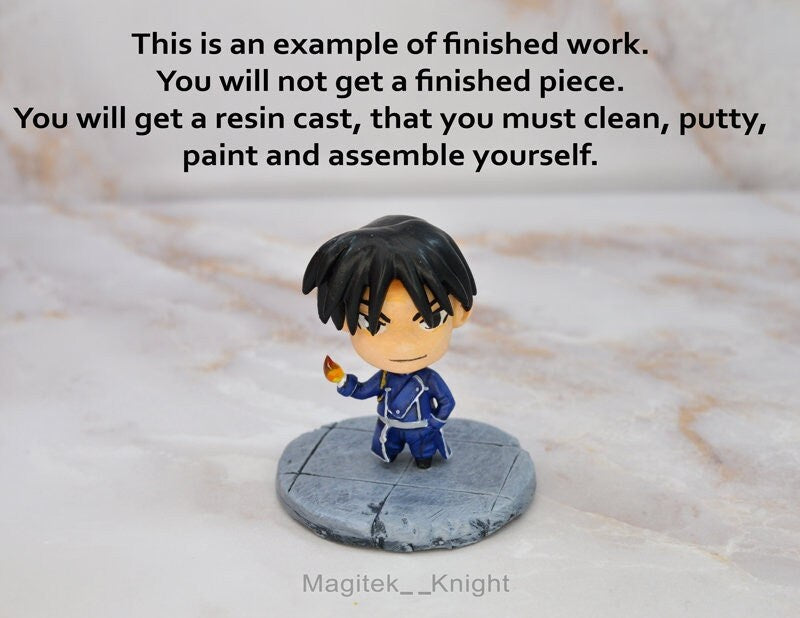 Garage Resin Kit - Roy Mustang Fullmetal Alchemist Brotherhood GK - UNASSEMBLED UNPAINTED Chibi Figure - Sculpture Collectible Small Batch