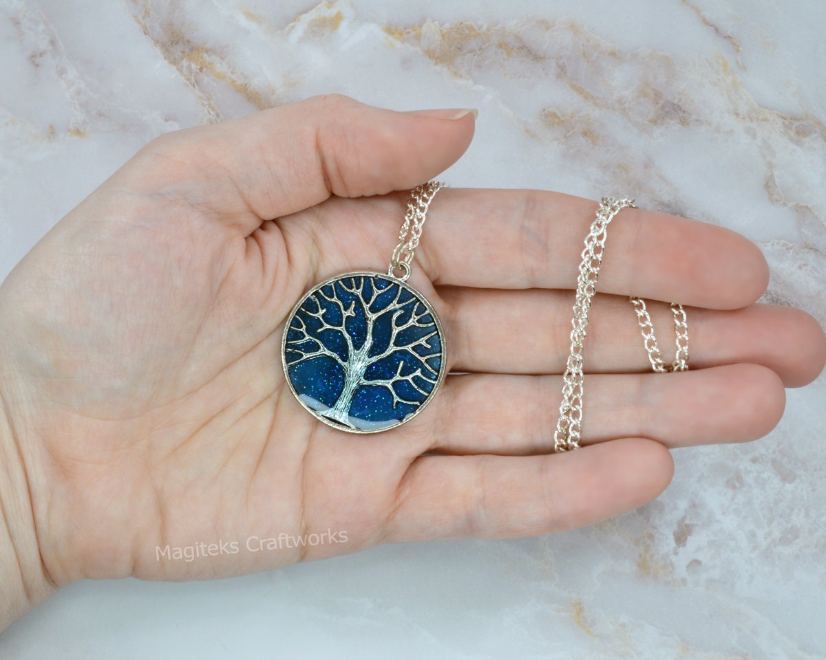 Starry Night Series - Tree of Life Sparkling Night Time Necklace Charm Pendant - Prom Christmas Valentine's Jewelry