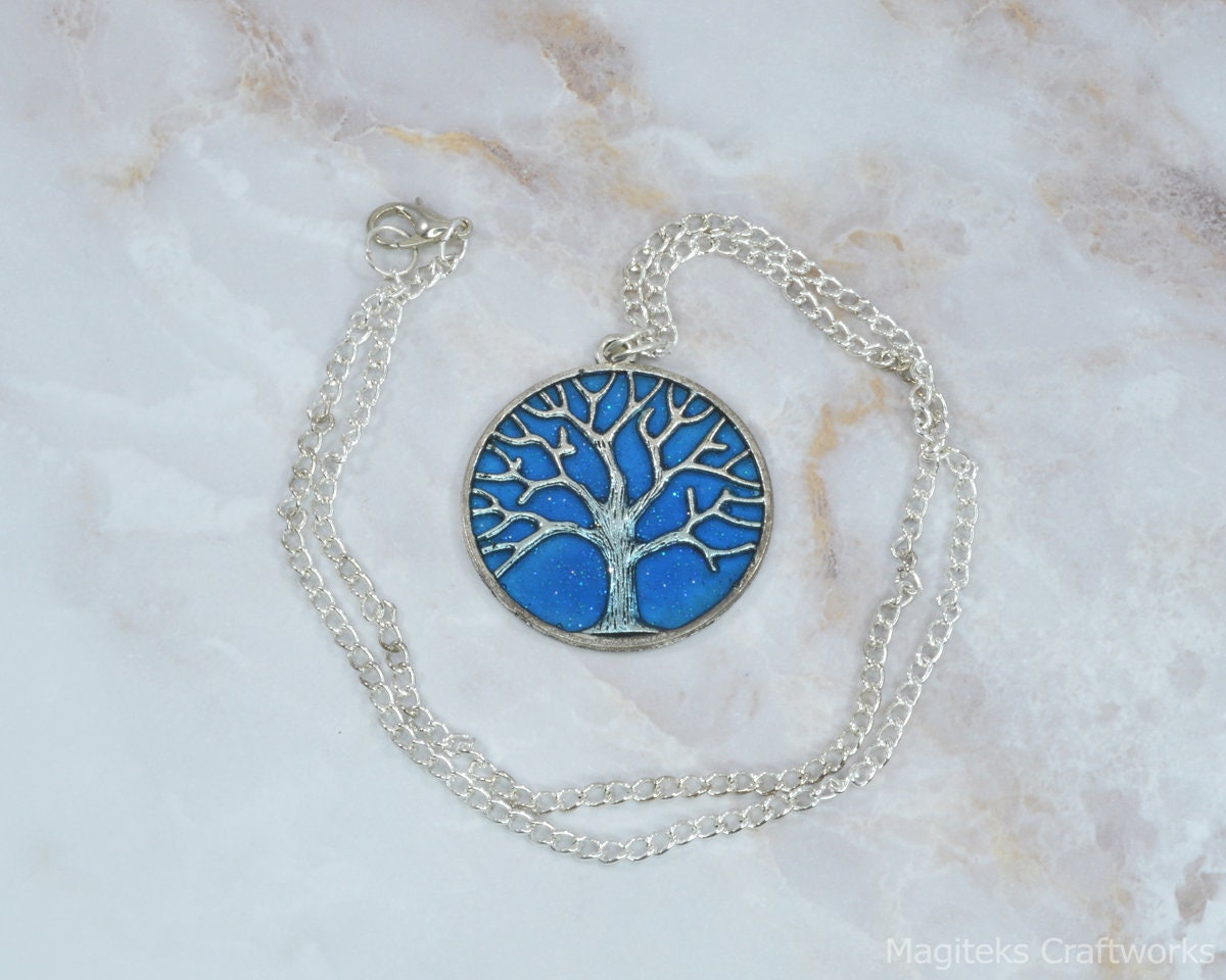 Starry Night Series - Tree of Life Sparkling Night Time Necklace Charm Pendant - Prom Christmas Valentine's Jewelry